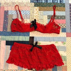 Chic Red Lace Bra and Skirt Set